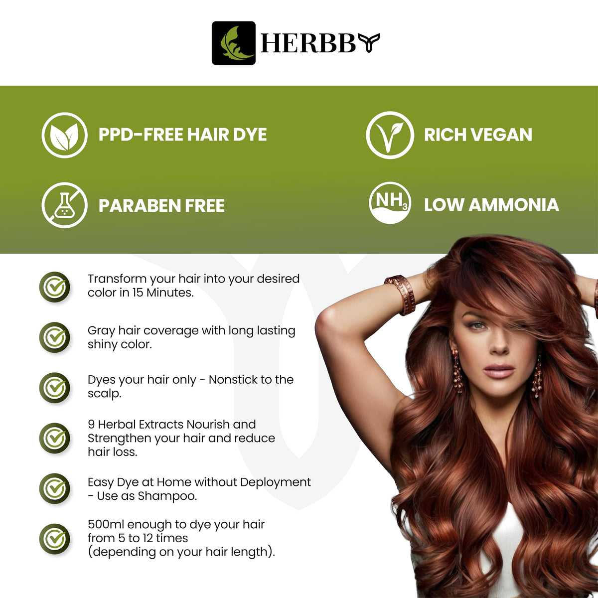 Application process of HERBBY Hair Color Shampoo on hair