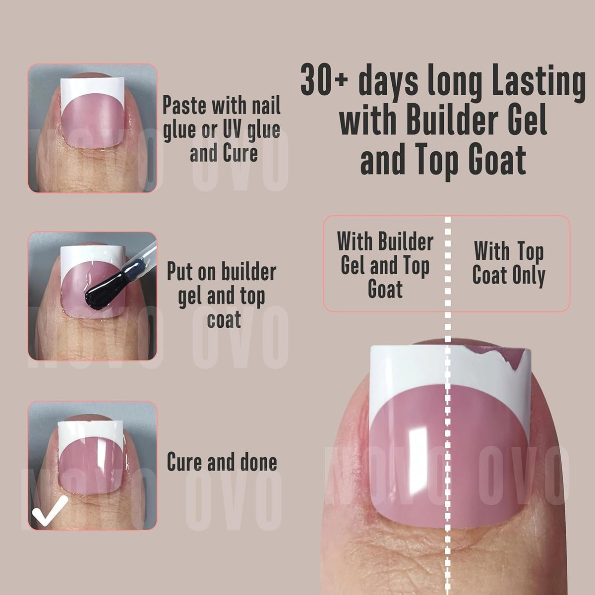 Application process of NOVO OVO French Tip Toe Nail Tips on toenails