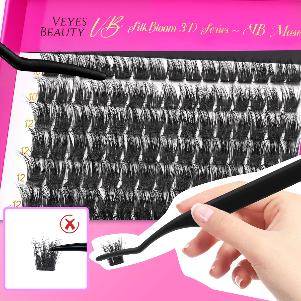 Application process of VEYESBEAUTY lash clusters on natural lashes