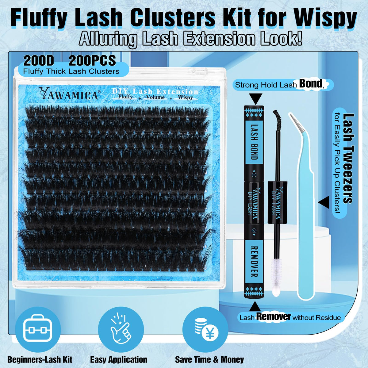 Application process of Yawamica Lash Clusters Kit on model's eyes
