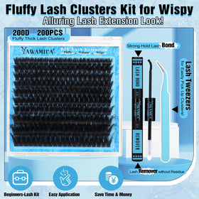 Application process of Yawamica Lash Clusters Kit on model's eyes