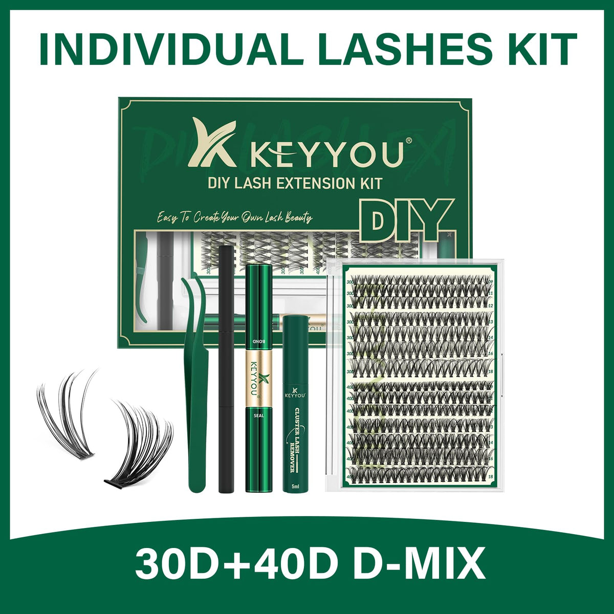 Application steps for KEYYOU Lash Extension Kit demonstrated