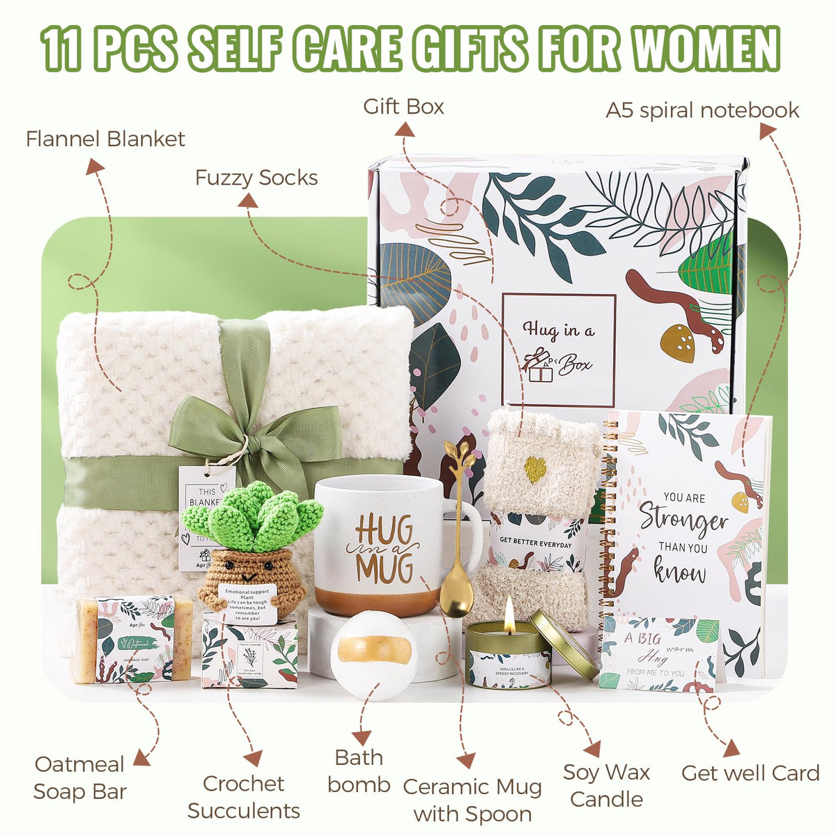 APRBOX Get Well Soon Self Care Gift Basket 11PCS Relaxation Set