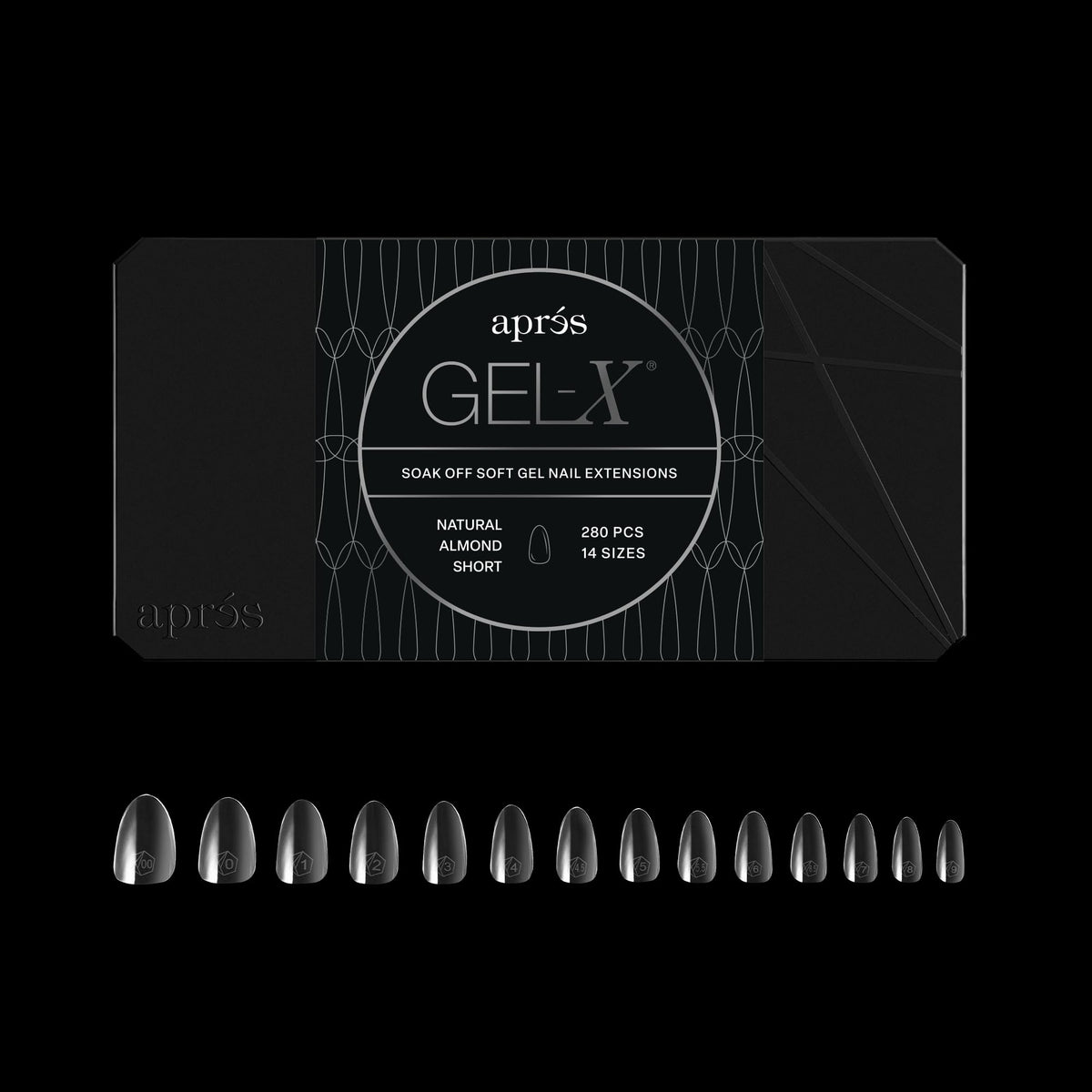 APRÉS Gel-X Almond Nail Tips box front view with 280 tips