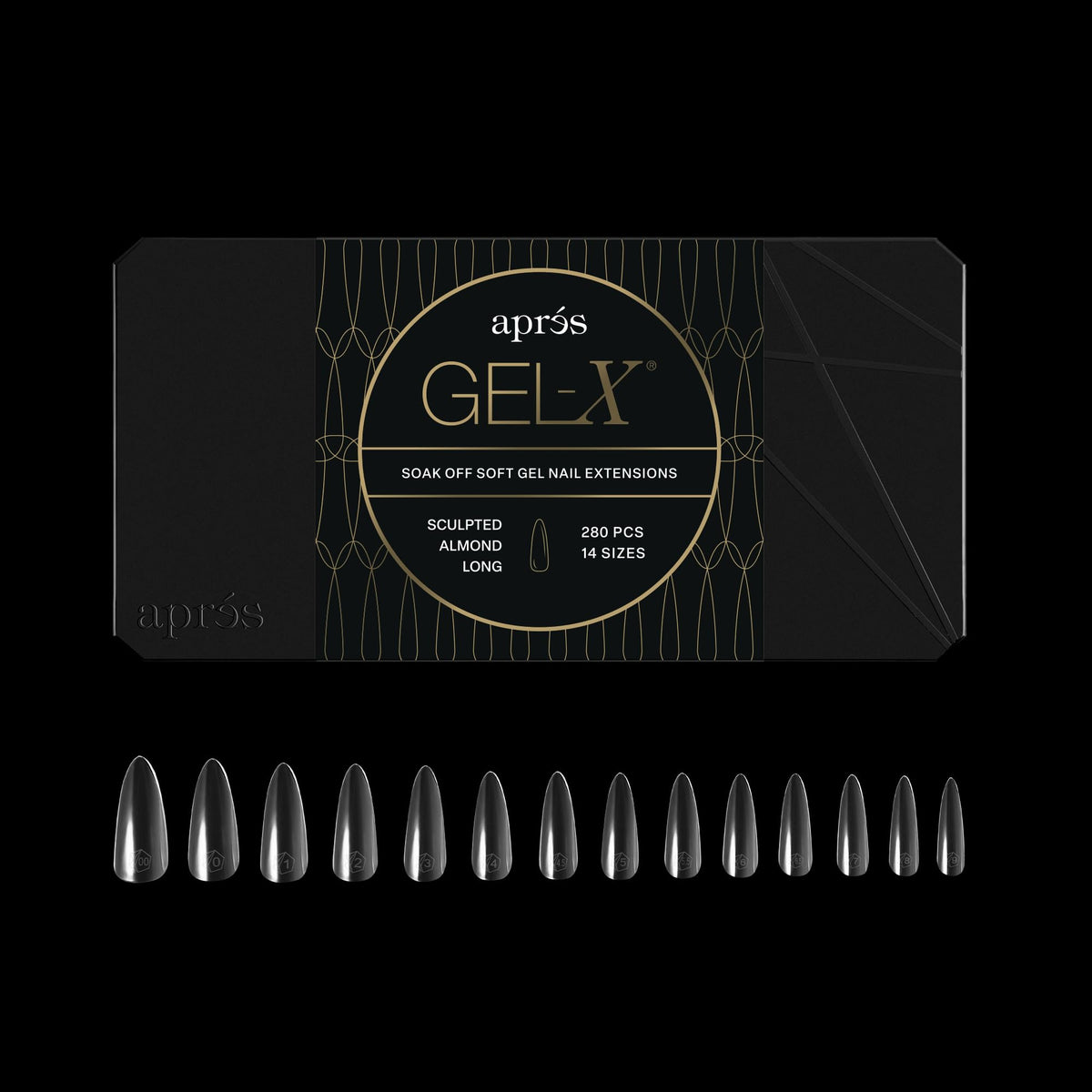 APRÉS Gel-X Almond Nail Tips box front view with 280 tips
