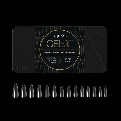 APRÉS Gel-X Almond Nail Tips box front view with 280 tips