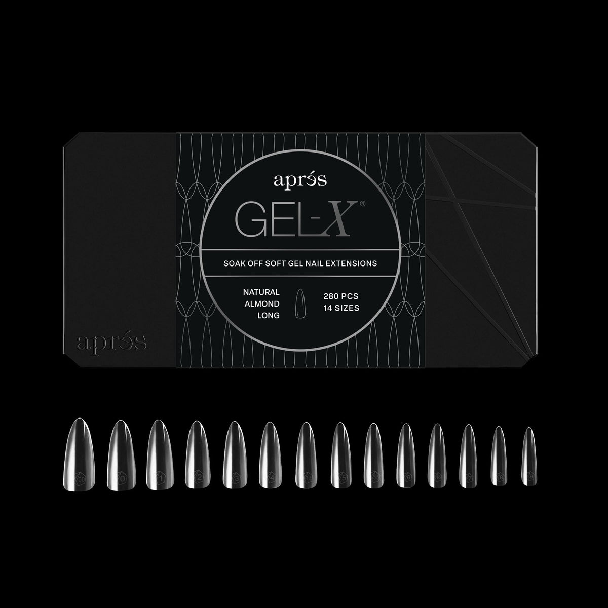 APRÉS Gel-X Almond Nail Tips Box front view with 280 tips