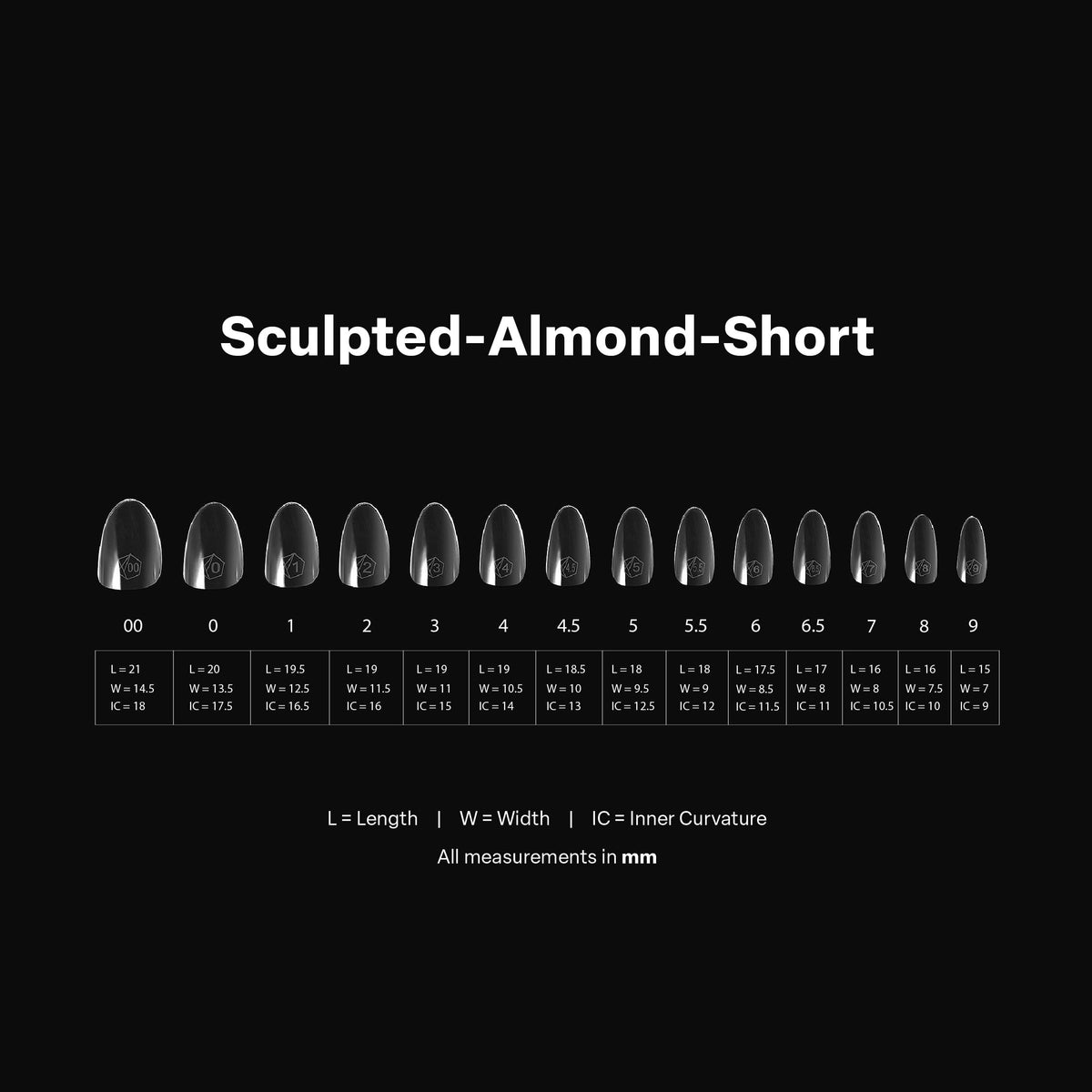 APRÉS Gel-X Almond Nail Tips showing half sizes included