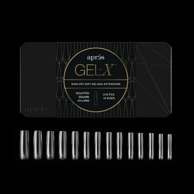 APRÉS Gel-X Sculpted Box of Nail Tips, front view with assorted sizes