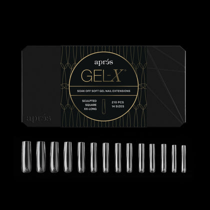 APRÉS Gel-X Sculpted Box of Nail Tips, front view with assorted sizes