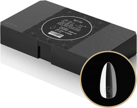 APRÉS Gel-X Soft Gel Tip Box front view with 500 natural almond nail tips