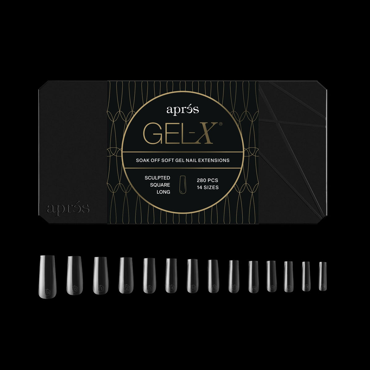 APRÉS Gel-X® Square Nail Tips box front view with 280 tips