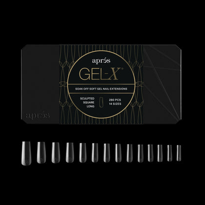 APRÉS Gel-X® Square Nail Tips box front view with 280 tips