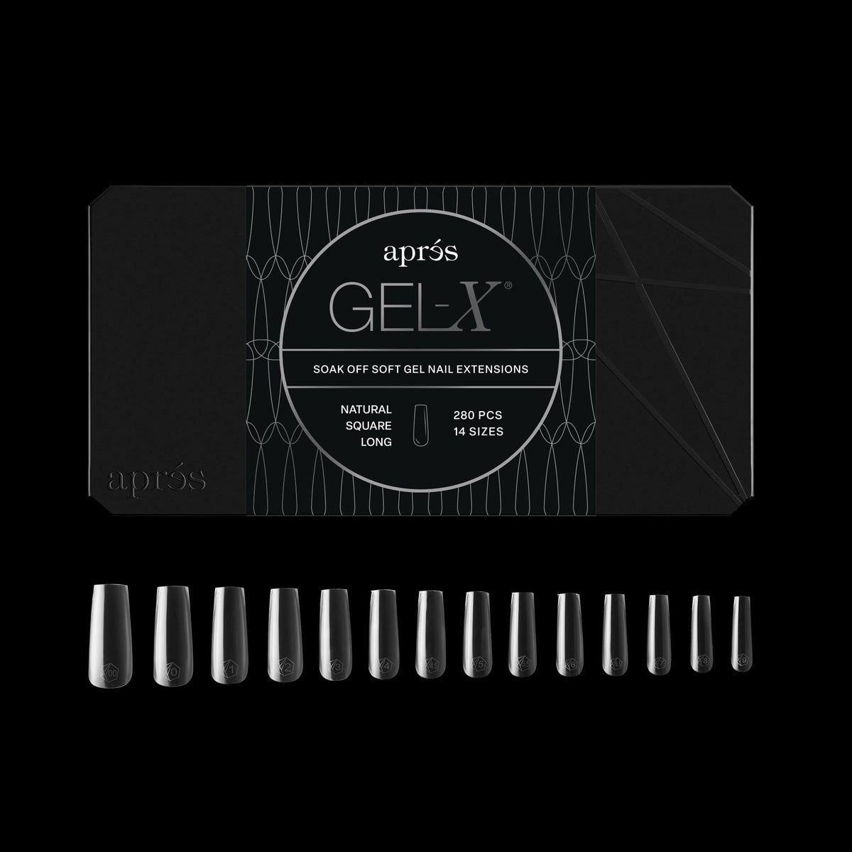 APRÉS Gel-X® Square Nail Tips Box front view with 280 tips