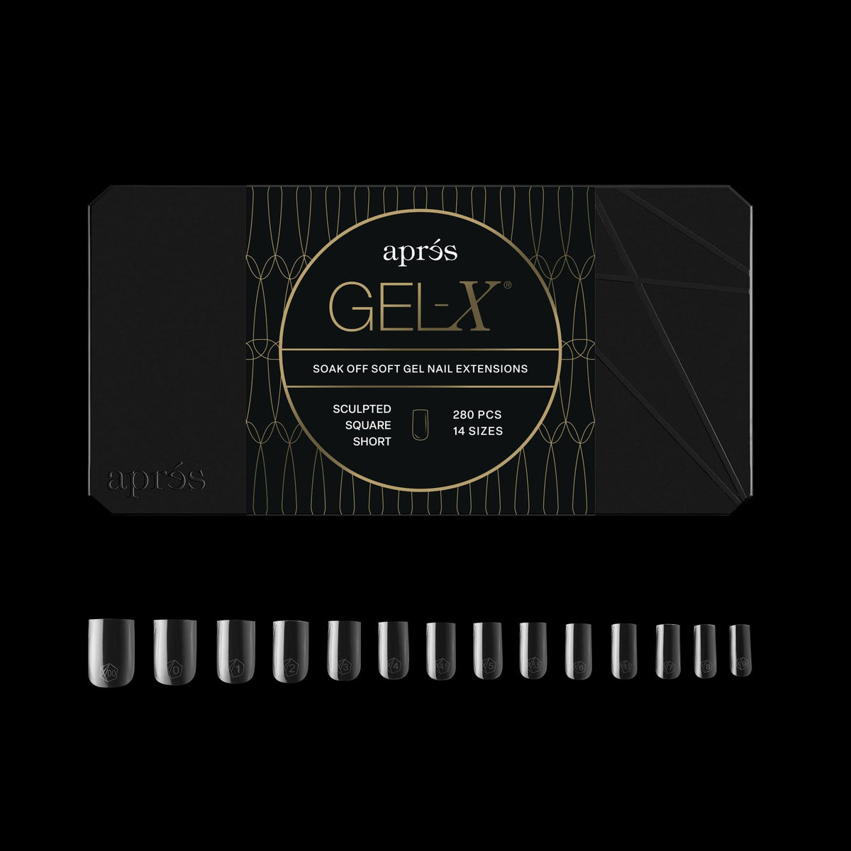 APRÉS Gel-X® Square Nail Tips Box front view with 280 tips