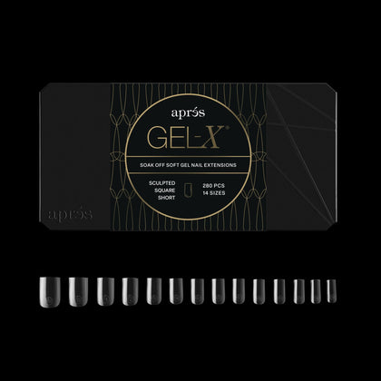APRÉS Gel-X® Square Nail Tips Box front view with 280 tips