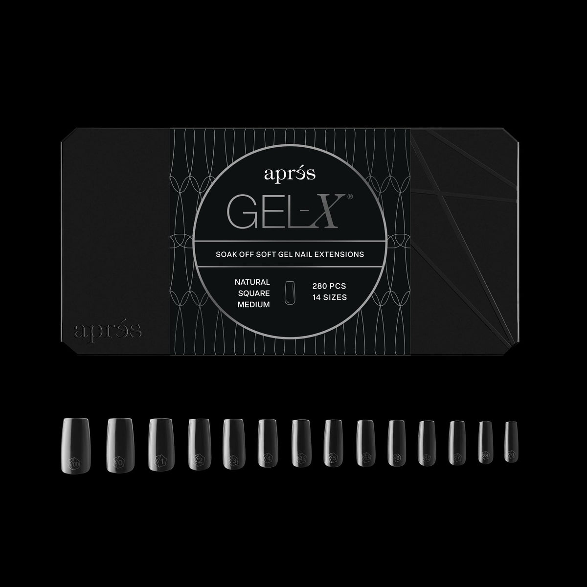 APRÉS Gel-X® Square Nail Tips box front view with 280 tips