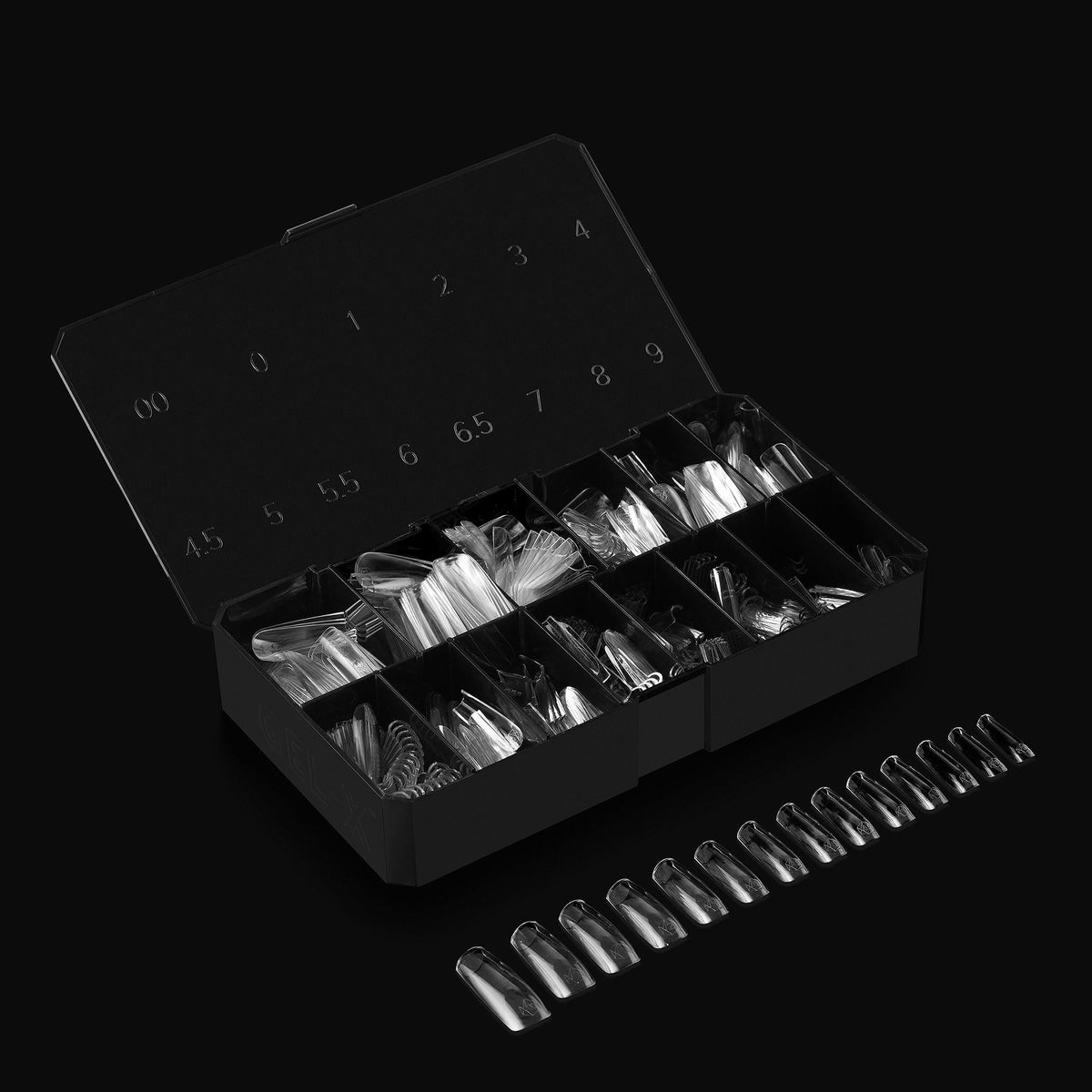 APRÉS Gel-X® Square Nail Tips displayed with Extend Gel