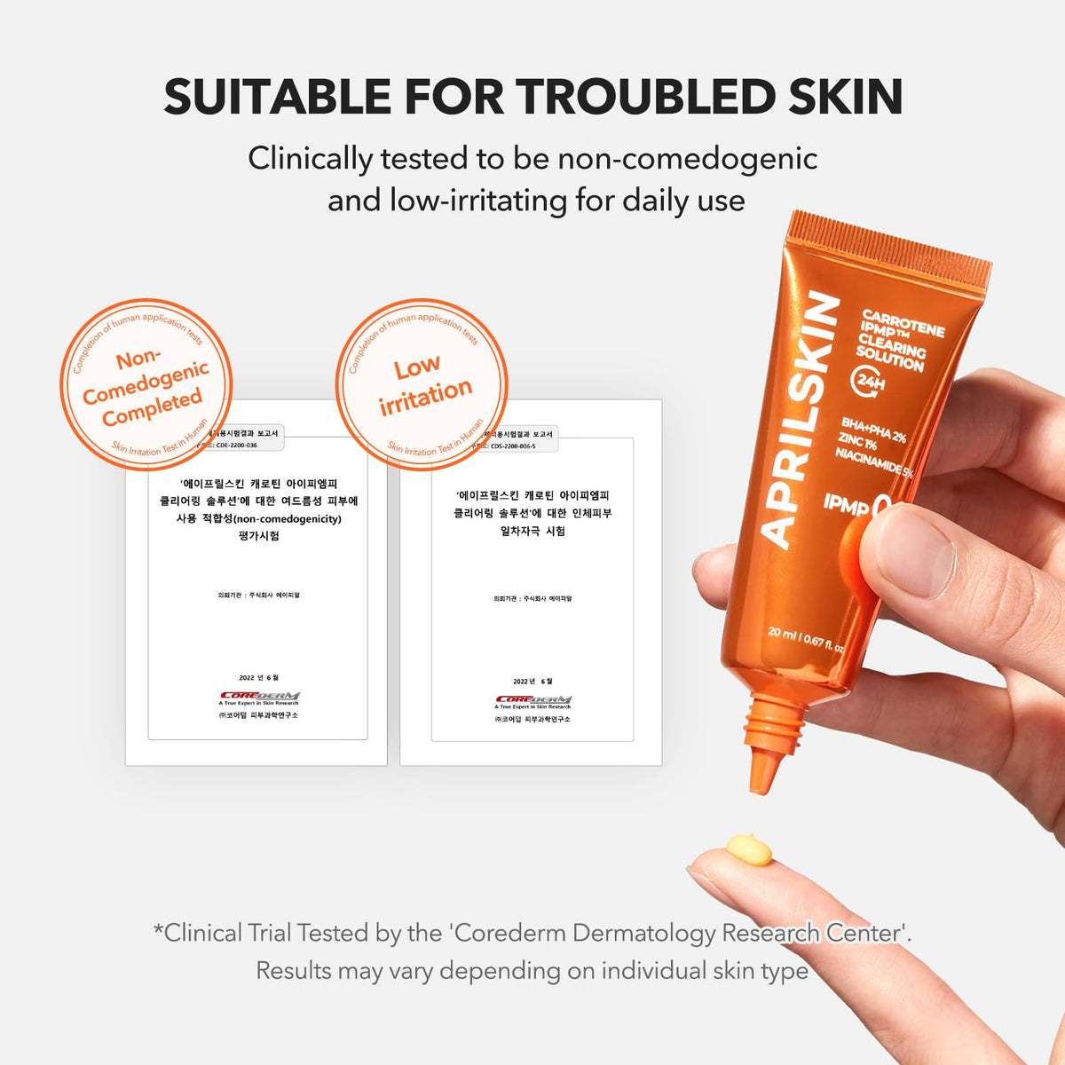 APRILSKIN Carrotene IPMP Clearing Solution 32g on a bathroom counter
