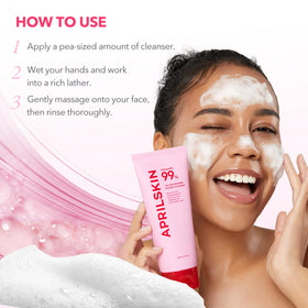 APRILSKIN TXA Niacinamide Pink Bubble Gum Deep Cleanser in bathroom setting