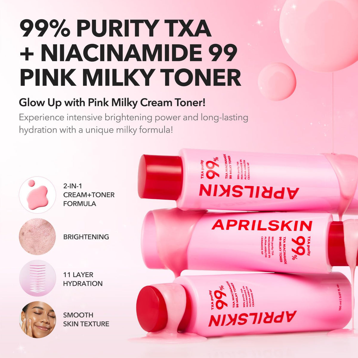 APRILSKIN TXA Niacinamide Pink Milky Toner bottle with cap