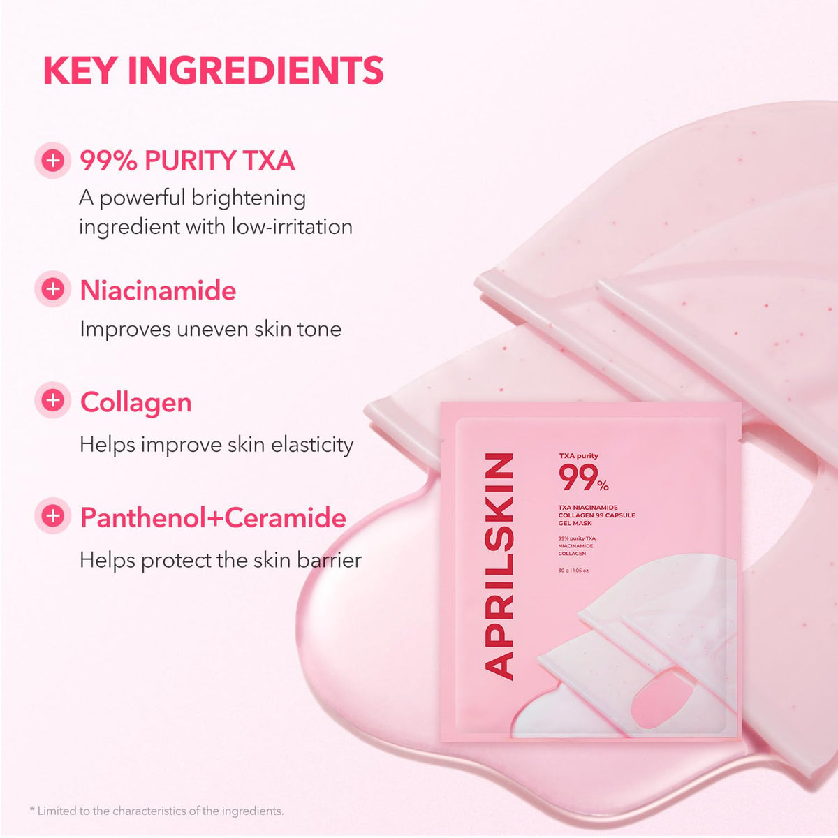 APRILSKIN TXA Pink Capsule Gel Mask in use on a model