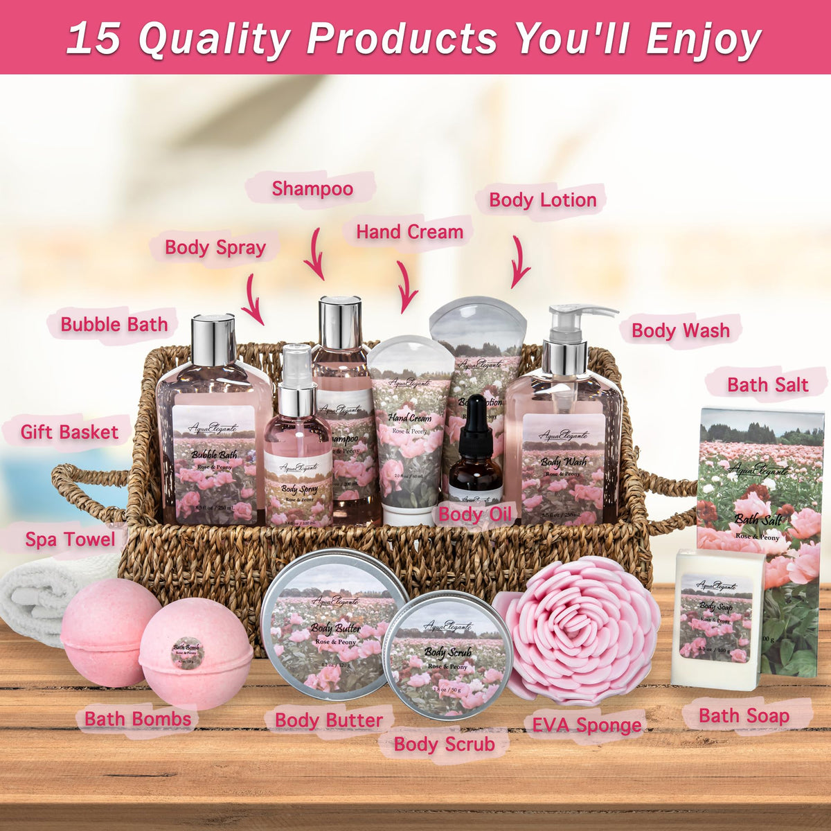 Aqua Elegante Bubble Bath bottle in the spa gift basket