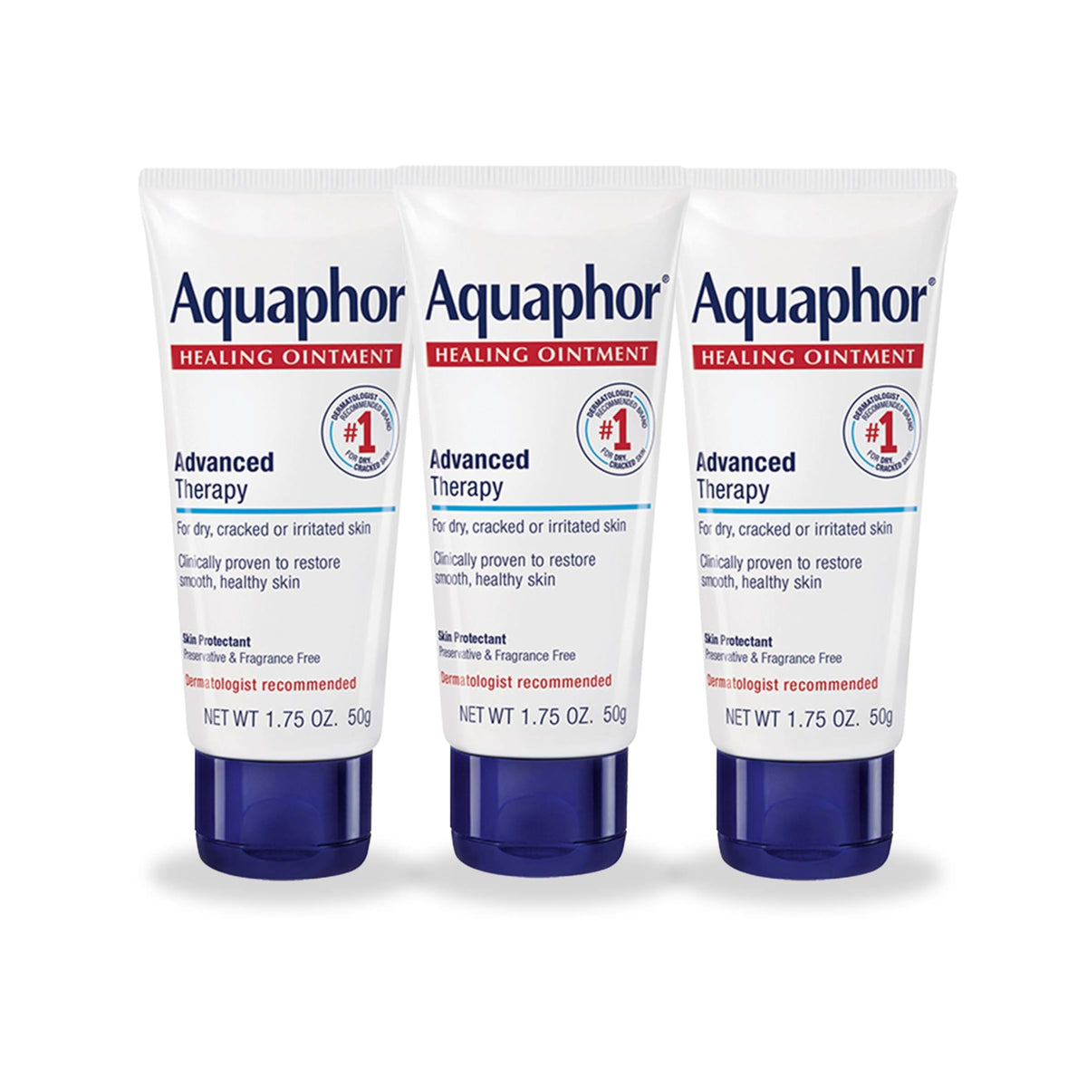 Aquaphor Healing Ointment three 1.75 oz tubes front view