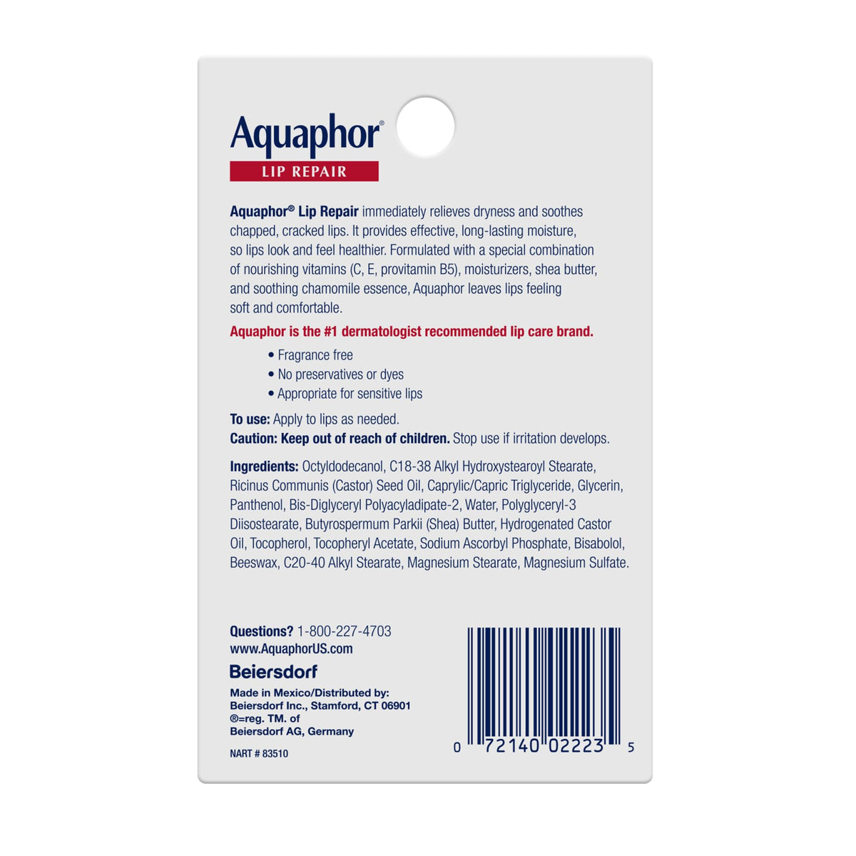 Aquaphor Lip Repair Ointment packaging design close-up