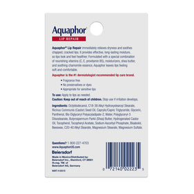 Aquaphor Lip Repair Ointment packaging design close-up