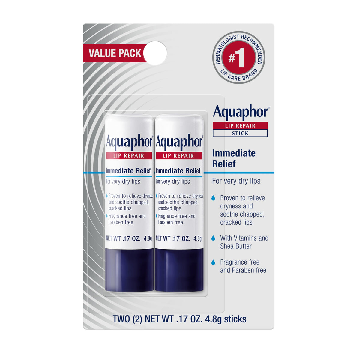 Aquaphor Lip Repair Stick pack of 2 front view