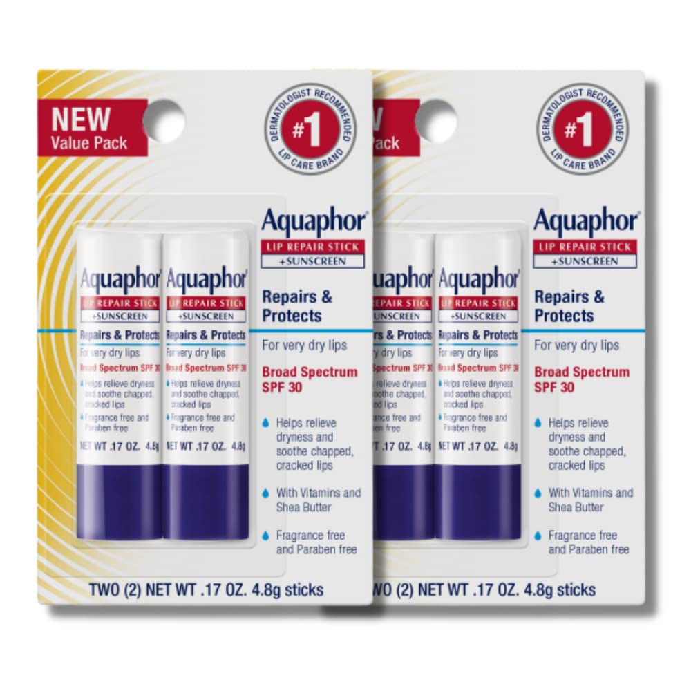 Aquaphor Lip Repair Stick SPF 30 front view with packaging