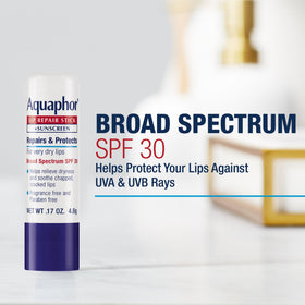 Aquaphor Lip Repair Stick SPF 30 side view showing stick