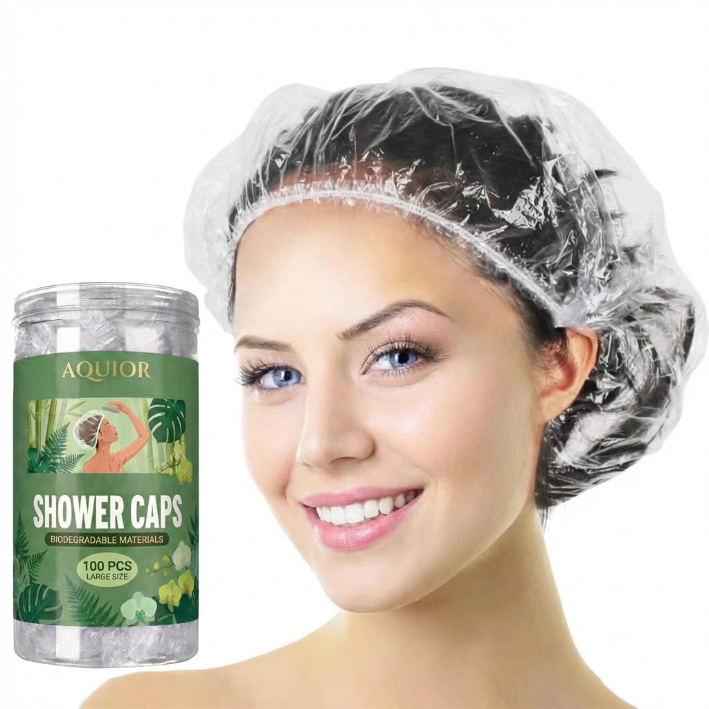 Aquior Disposable Shower Caps 100 PCS clear plastic front view