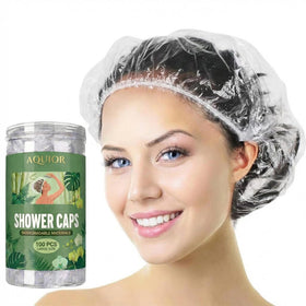 Aquior Disposable Shower Caps 100 PCS clear plastic front view