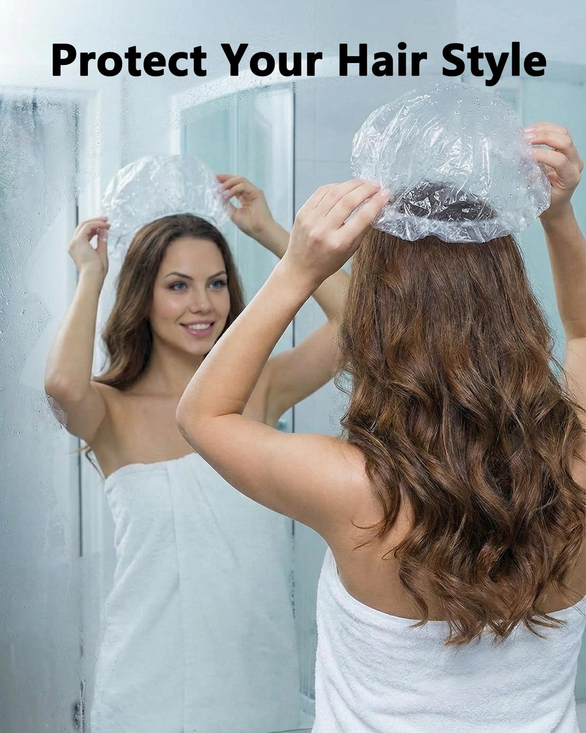 Aquior shower cap displayed with hair products