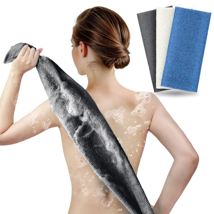 ARCH&M Exfoliating Back Washcloth 3 Pack in Black, Off-White, and Navy-Blue