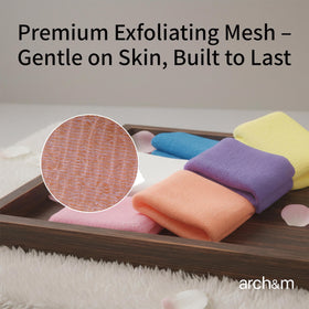 ARCH&M Exfoliating Shower Towel 3 Pack navy blue folded