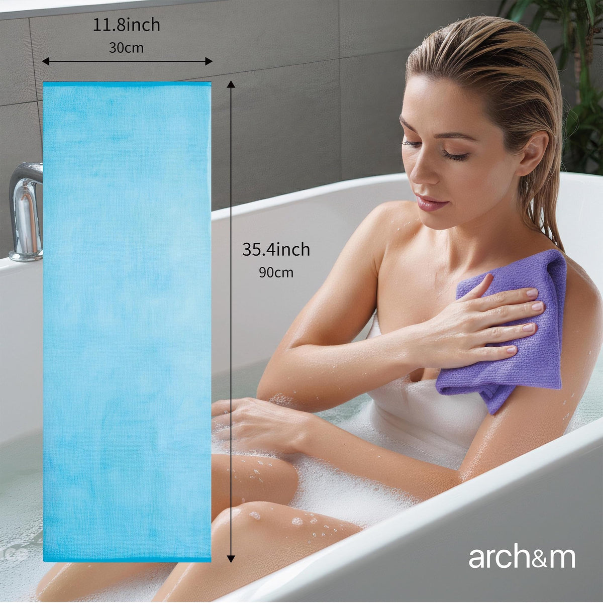 ARCH&M Exfoliating Shower Towel packaging front view