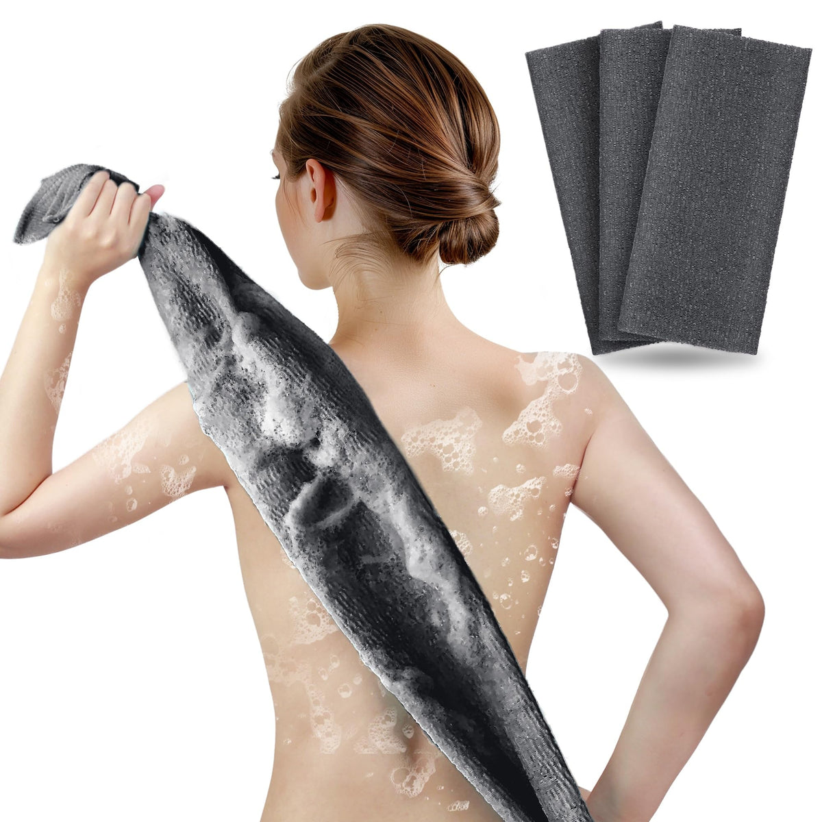 ARCH&M Exfoliating Washcloth 3 Pack in black, front view