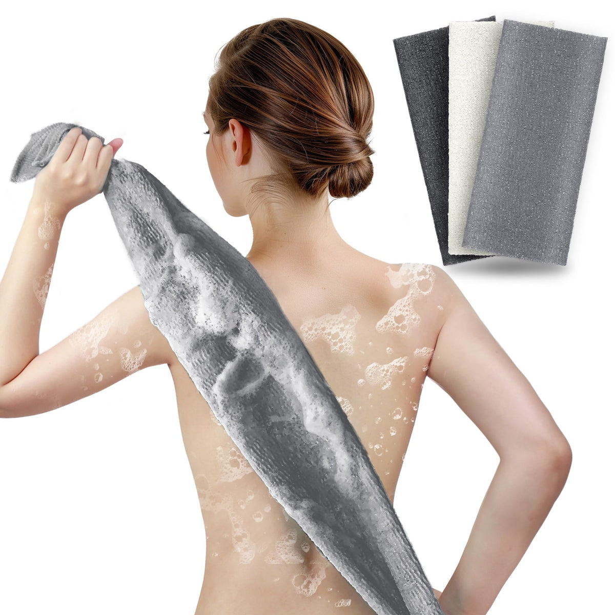 ARCH&M Exfoliating Washcloth 3 Pack in grey, black, and off-white