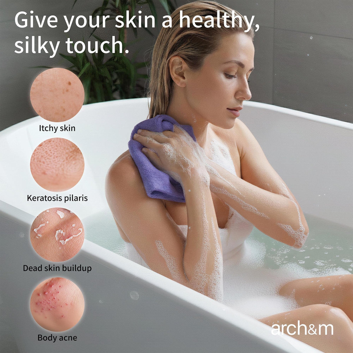 ARCH&M Exfoliating Washcloth in use during a shower