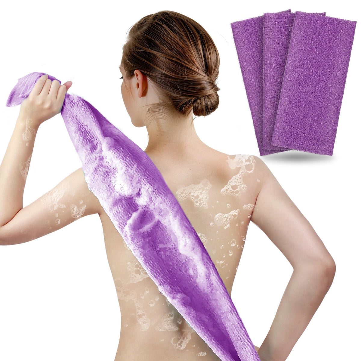 ARCH&M Exfoliating Washcloth Towel 3-Pack in purple, front view