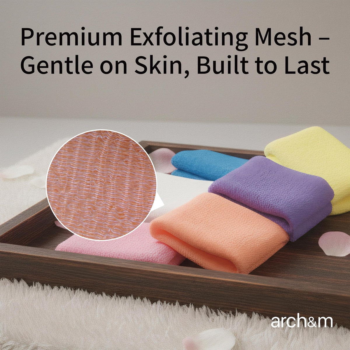 ARCH&M washcloth set displayed on a bathroom counter