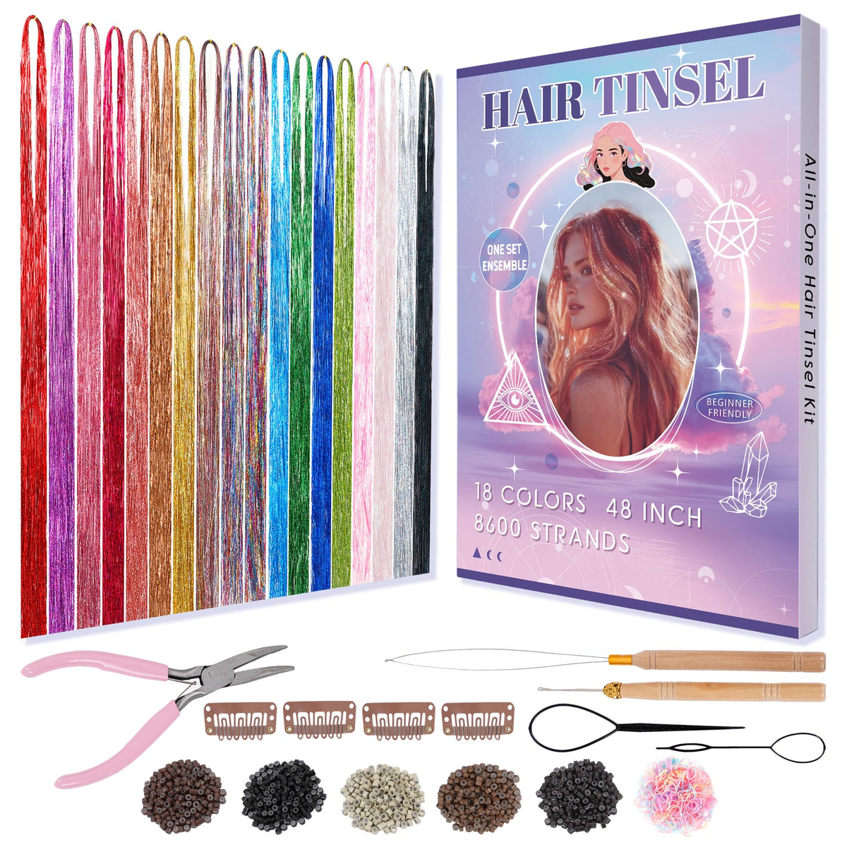 Arcpor Hair Tinsel Kit with 18 colours and accessories