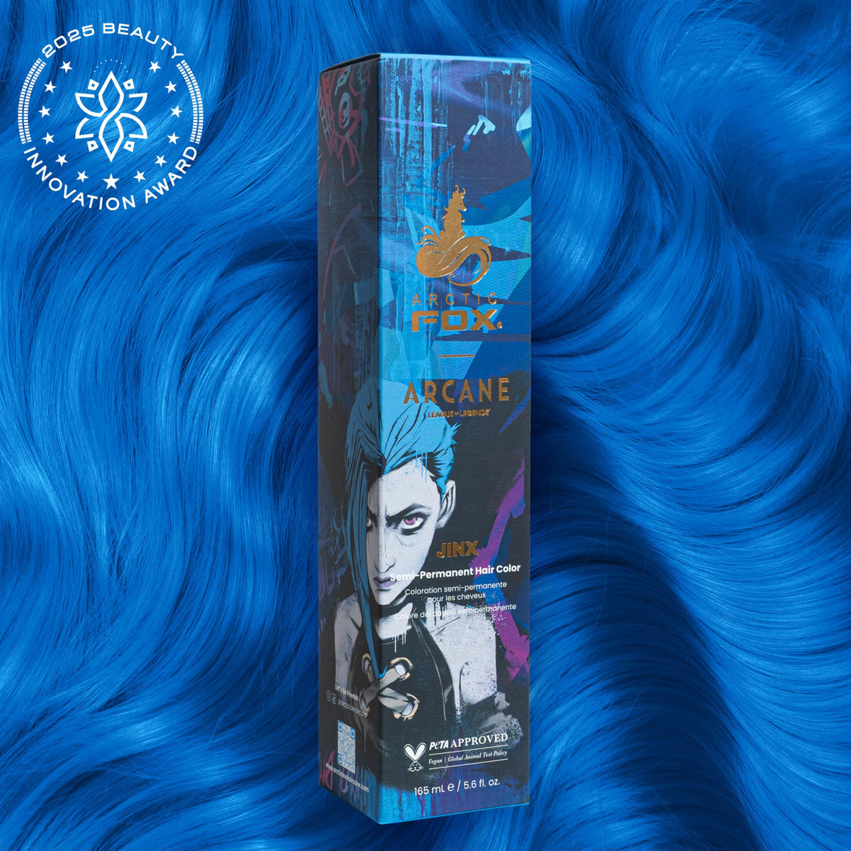 ARCTIC FOX Jinx Hair Dye packaging with bold blue design