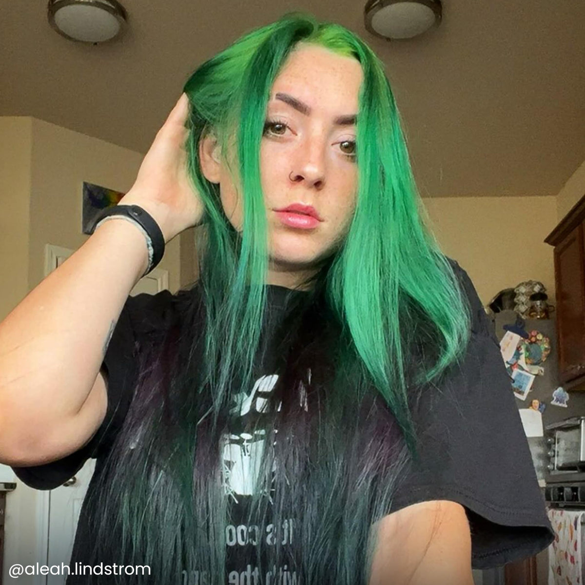 ARCTIC FOX Phantom Green hair dye applied on pre-lightened hair