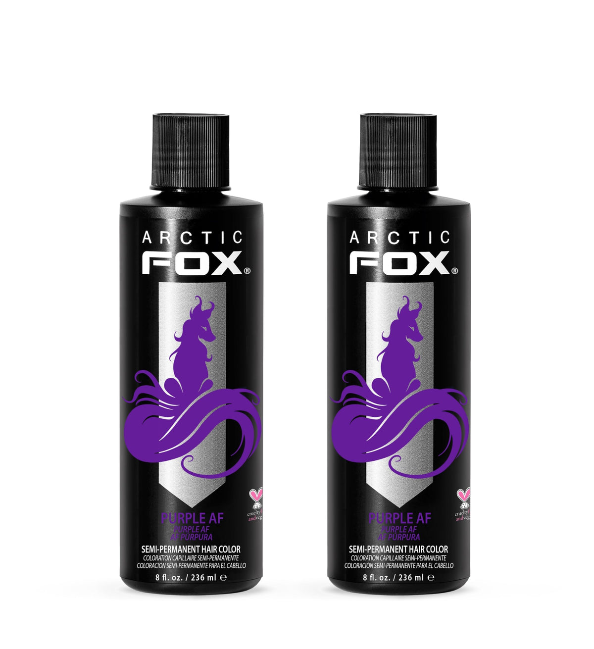 ARCTIC FOX Purple AF semi-permanent hair dye front view, two 8 oz bottles
