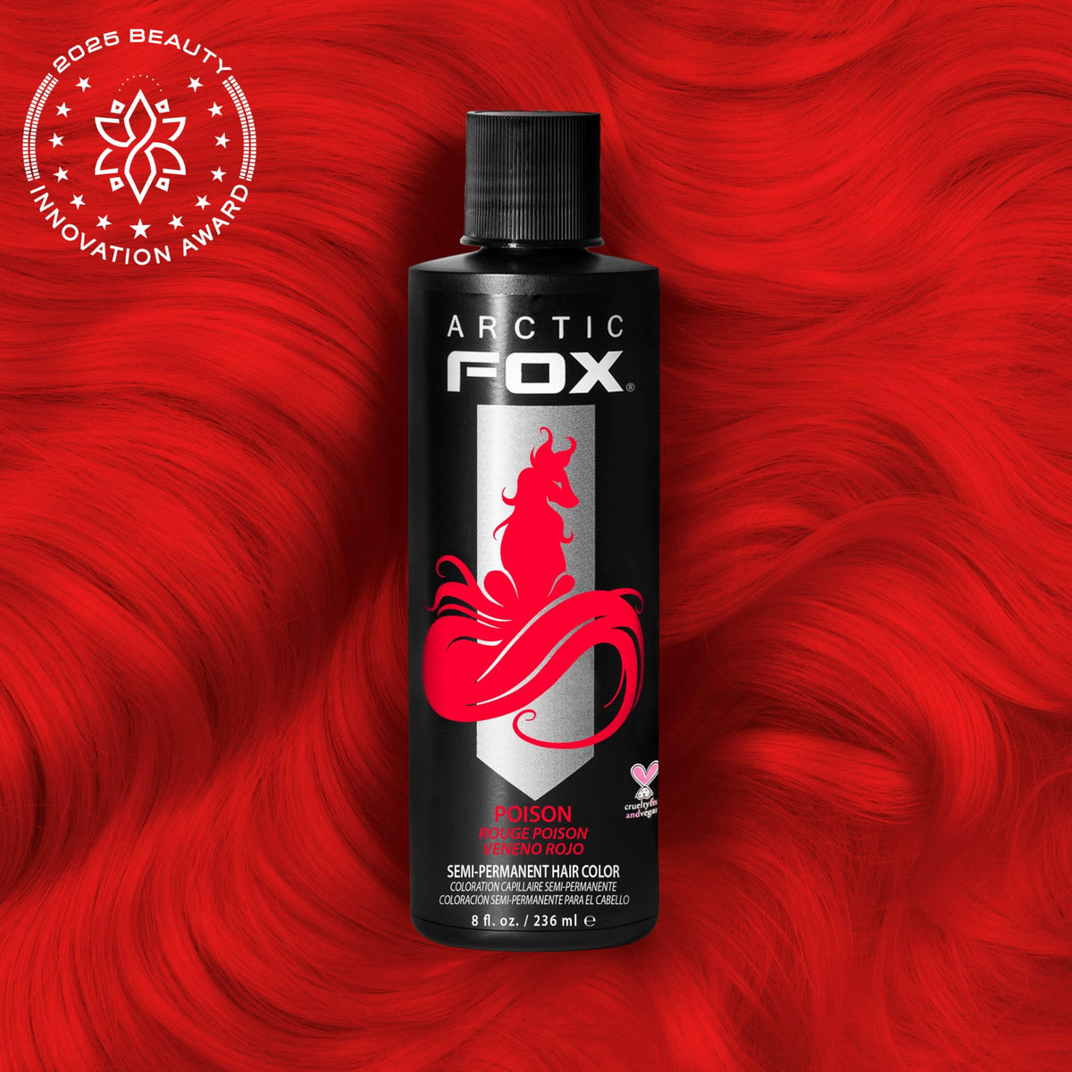 ARCTIC FOX Semi-Permanent Hair Dye Poison vibrant red shade swatch