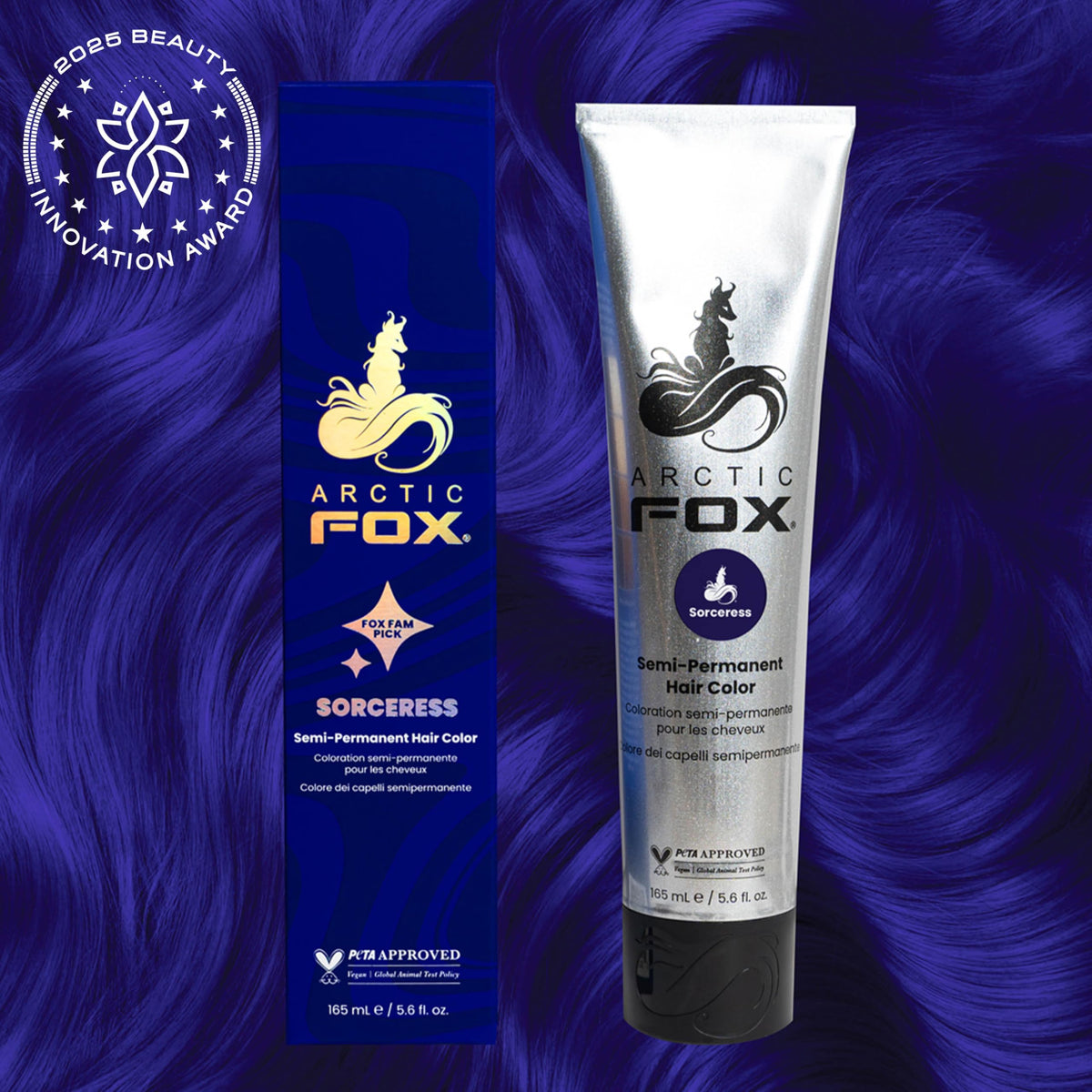 ARCTIC FOX Sorceress hair dye showing rich midnight blue color